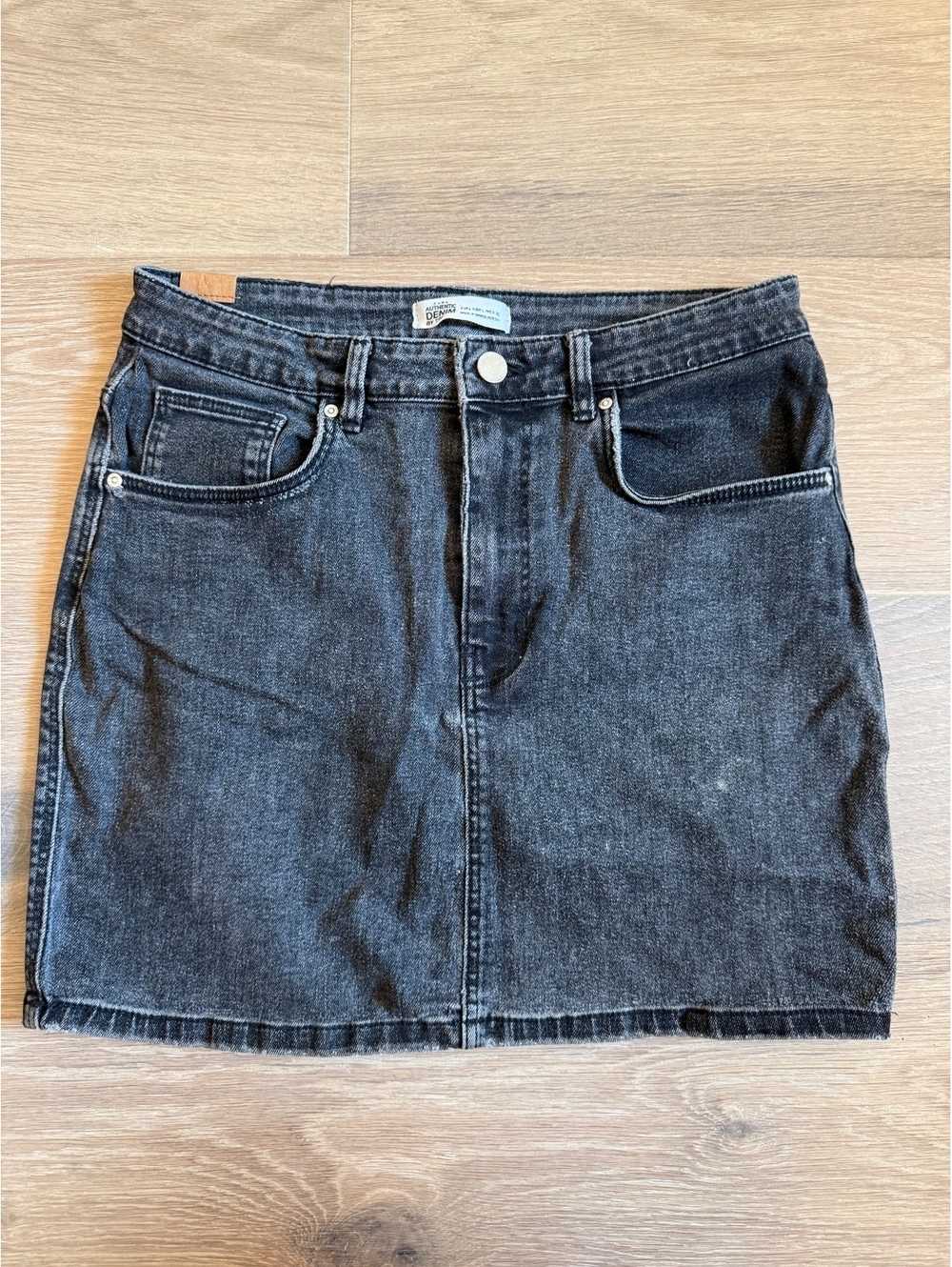 Zara, black denim skirt, fall punk transitional trendy size large women
